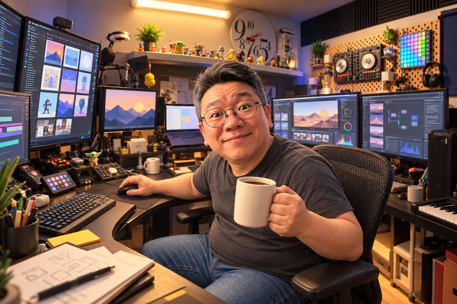 Gowooni in his tech-filled home studio