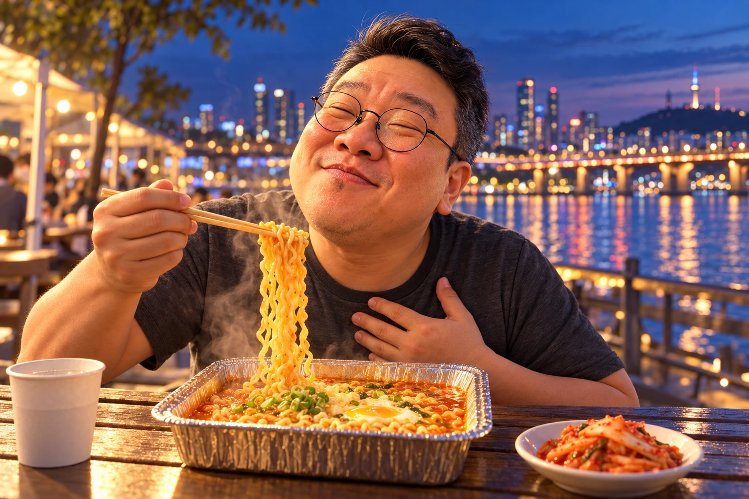 Gowoon savoring ramen by the Han River